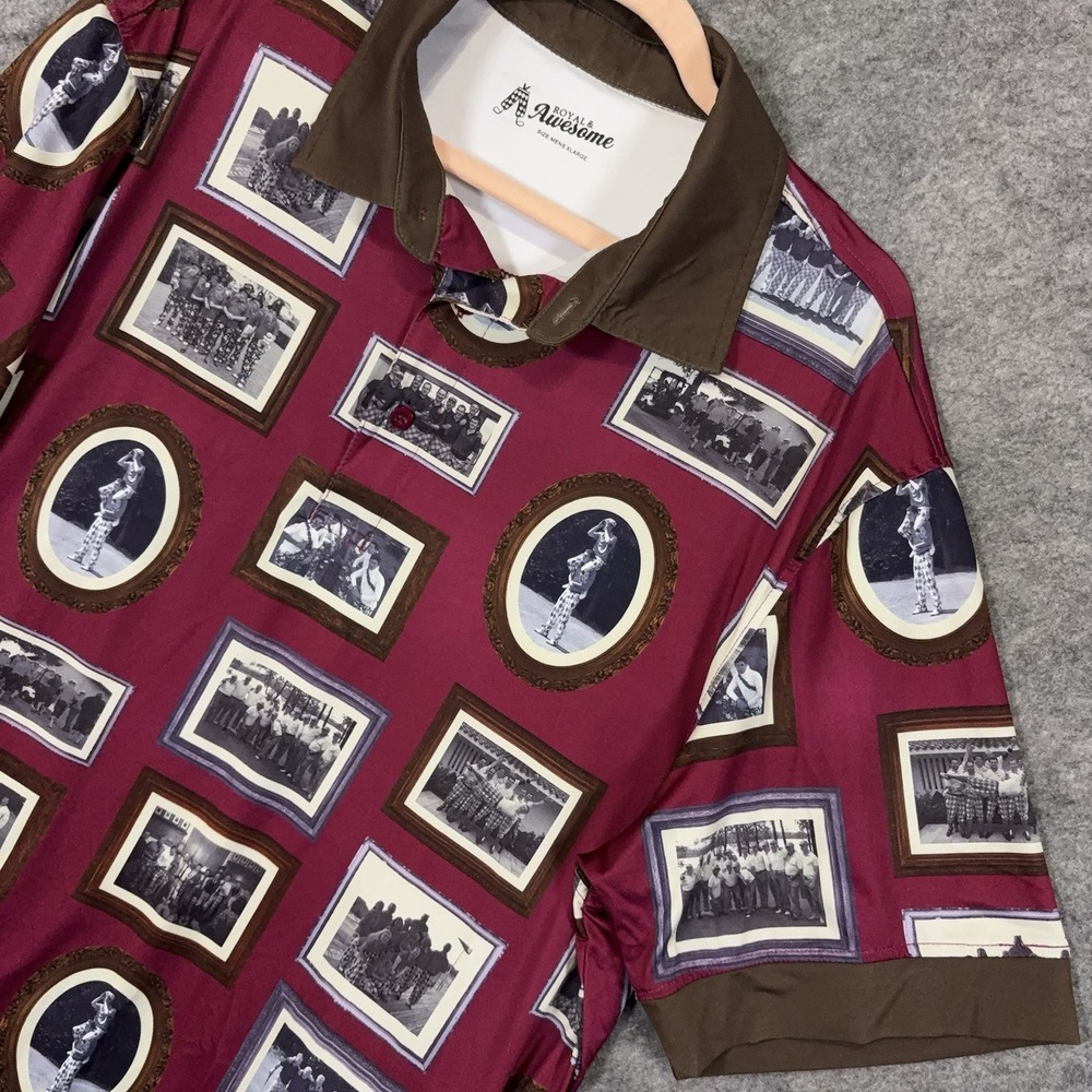 Royal & Awesome Polo Shirt Mens XL Burgundy Family Portraits Golf